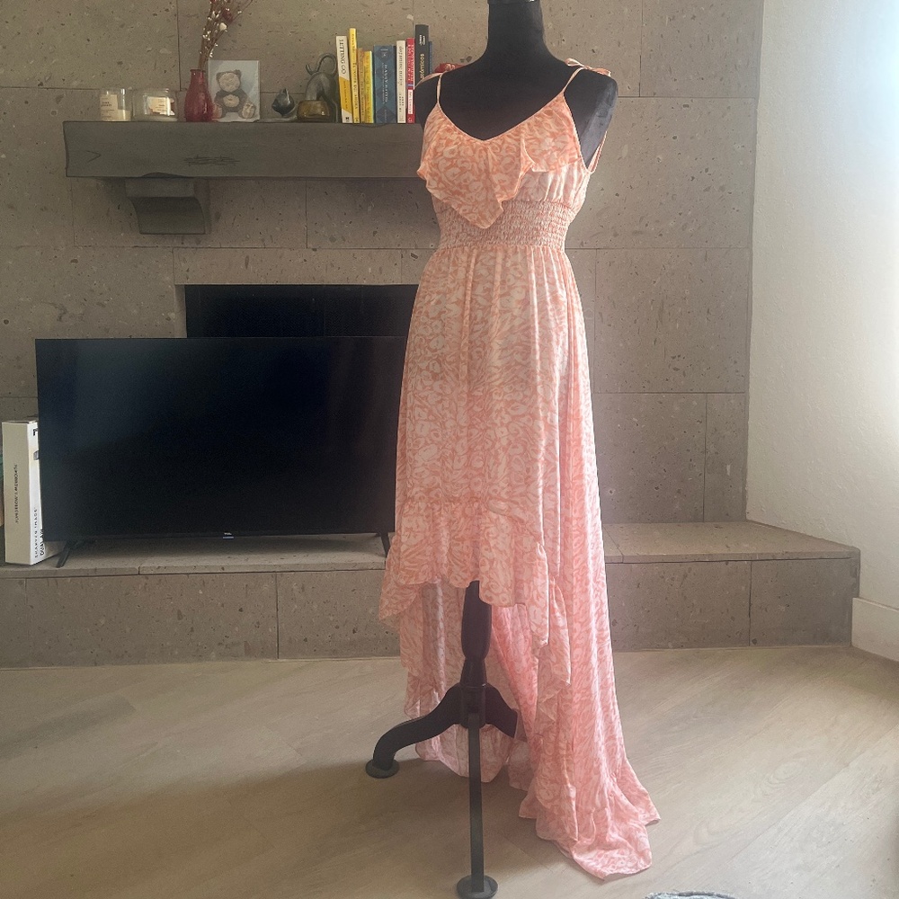 Guess High Low Maxi Dress in pink leopard print